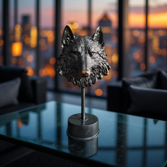 Midnight Sentinel Wolf Bust Sculpture Matte Black Statue (1.5 Ft)
