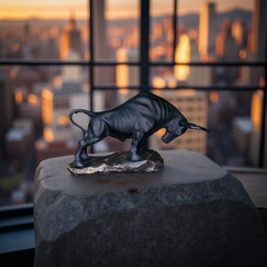 Obsidian Bull Charging Sculpture – Matte Black Statement Decor (1 Ft)