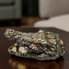 Green Croc Bite Alligator Head Sculpture – Metallic Statement Decor
