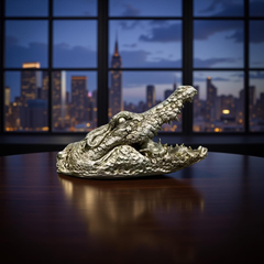 Green Croc Bite Alligator Head Sculpture – Metallic Statement Decor