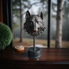 Midnight Sentinel Wolf Bust Sculpture Matte Black Statue (1.5 Ft)