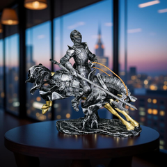 Valiant Charge Armored Knight on Horse Statue – Medieval Decor (1.5 Ft)