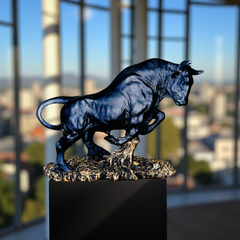 Titan Bull Power & Prosperity Sculpture – Black & Gold Statue (1 Ft)