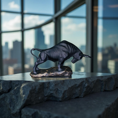 Obsidian Bull Charging Sculpture – Matte Black Statement Decor (1 Ft)