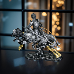 Valiant Charge Armored Knight on Horse Statue – Medieval Decor (1.5 Ft)