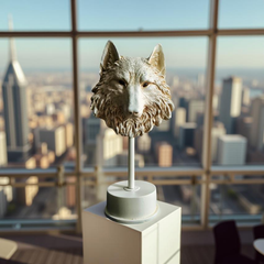 Midnight Sentinel Wolf Bust Sculpture Matte Black Statue (1.5 Ft)