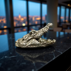 Green Croc Bite Alligator Head Sculpture – Metallic Statement Decor