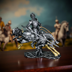 Valiant Charge Armored Knight on Horse Statue – Medieval Decor (1.5 Ft)