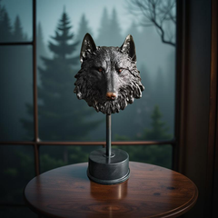 Midnight Sentinel Wolf Bust Sculpture Matte Black Statue (1.5 Ft)