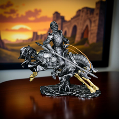 Valiant Charge Armored Knight on Horse Statue – Medieval Decor (1.5 Ft)