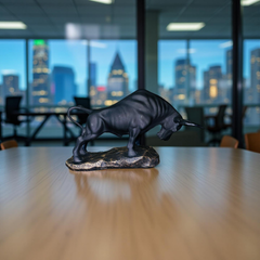 Obsidian Bull Charging Sculpture – Matte Black Statement Decor (1 Ft)