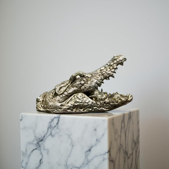 Green Croc Bite Alligator Head Sculpture – Metallic Statement Decor