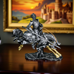 Valiant Charge Armored Knight on Horse Statue – Medieval Decor (1.5 Ft)