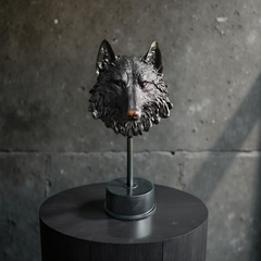 Midnight Sentinel Wolf Bust Sculpture Matte Black Statue (1.5 Ft)