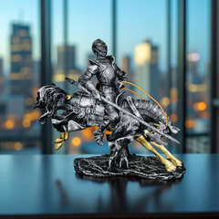 Valiant Charge Armored Knight on Horse Statue – Medieval Decor (1.5 Ft)