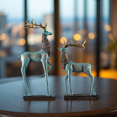 Royal Blue Elegance – Deer Couple Decor Set