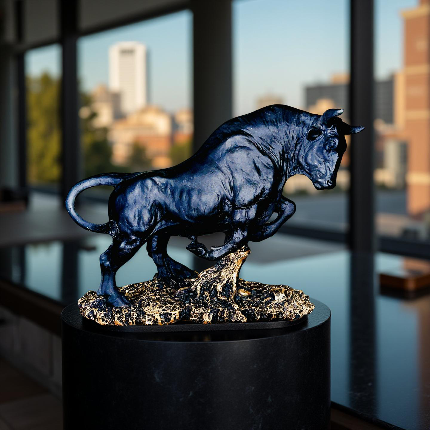 Titan Bull Power & Prosperity Sculpture – Black & Gold Statue (1 Ft)