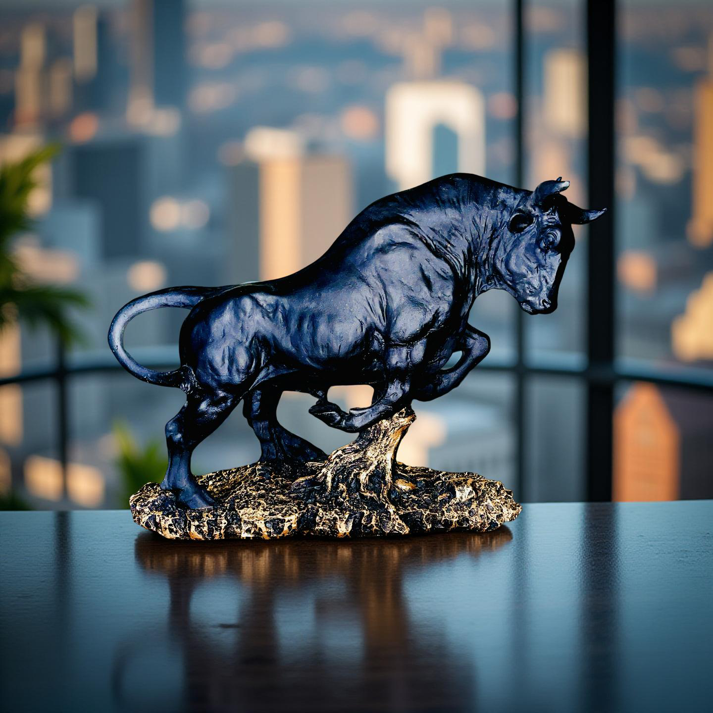 Titan Bull Power & Prosperity Sculpture – Black & Gold Statue (1 Ft)