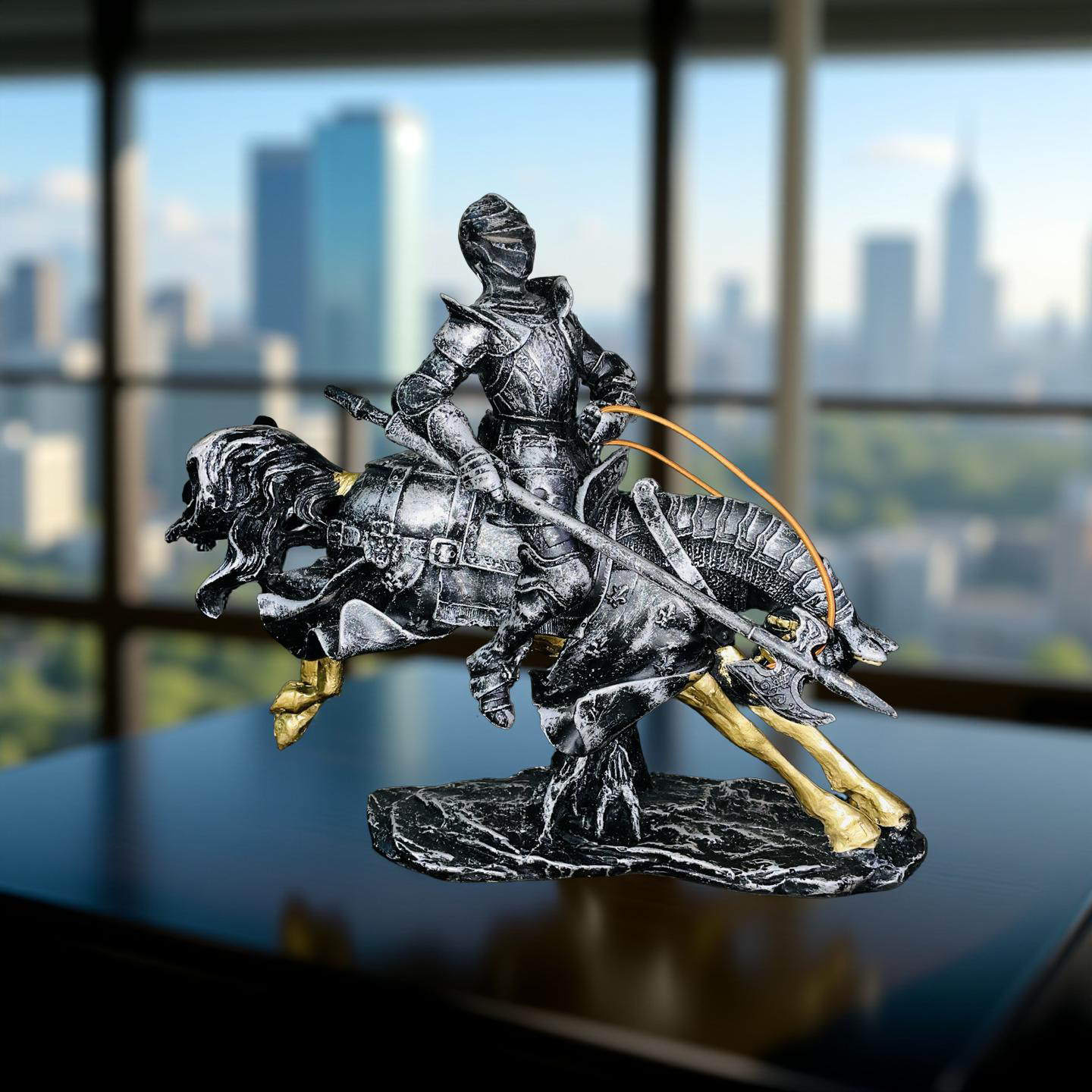 Valiant Charge Armored Knight on Horse Statue – Medieval Decor (1.5 Ft)