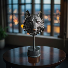 Midnight Sentinel Wolf Bust Sculpture Matte Black Statue (1.5 Ft)