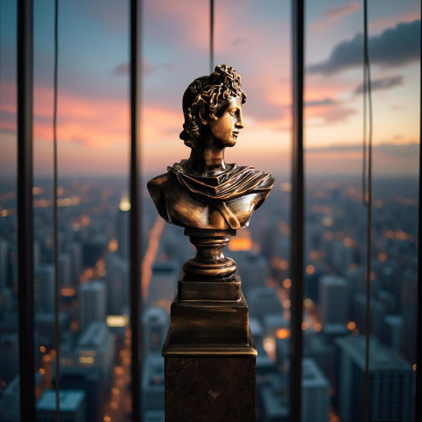 Apollo of the Atrium Bust – Antique Bronze Greco-Roman Sculpture (1.2 Ft)
