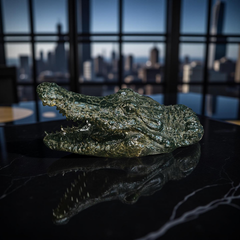Green Croc Bite Alligator Head Sculpture – Metallic Statement Decor