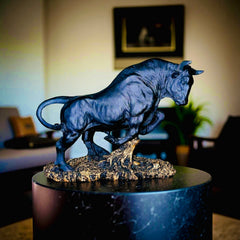 Titan Bull Power & Prosperity Sculpture – Black & Gold Statue (1 Ft)