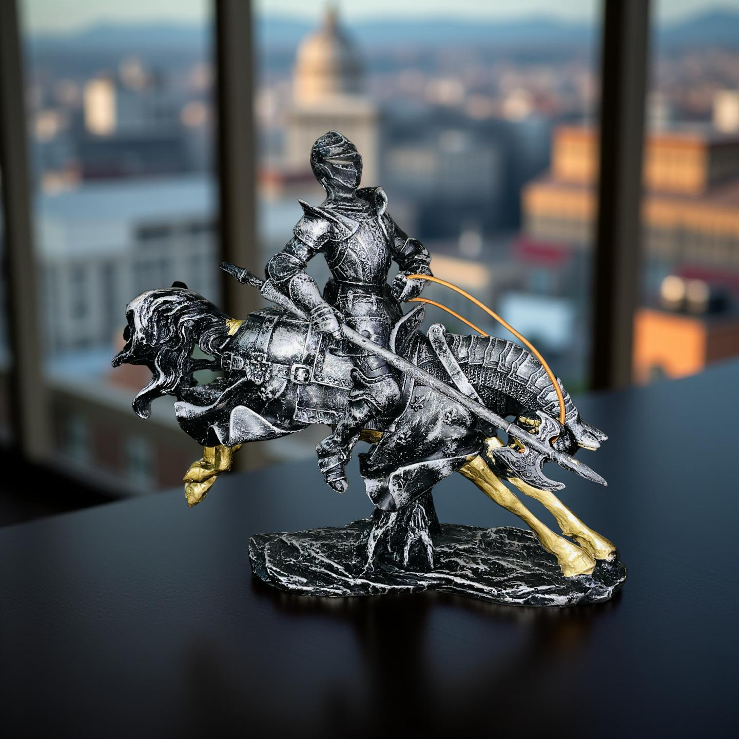 Valiant Charge Armored Knight on Horse Statue – Medieval Decor (1.5 Ft)