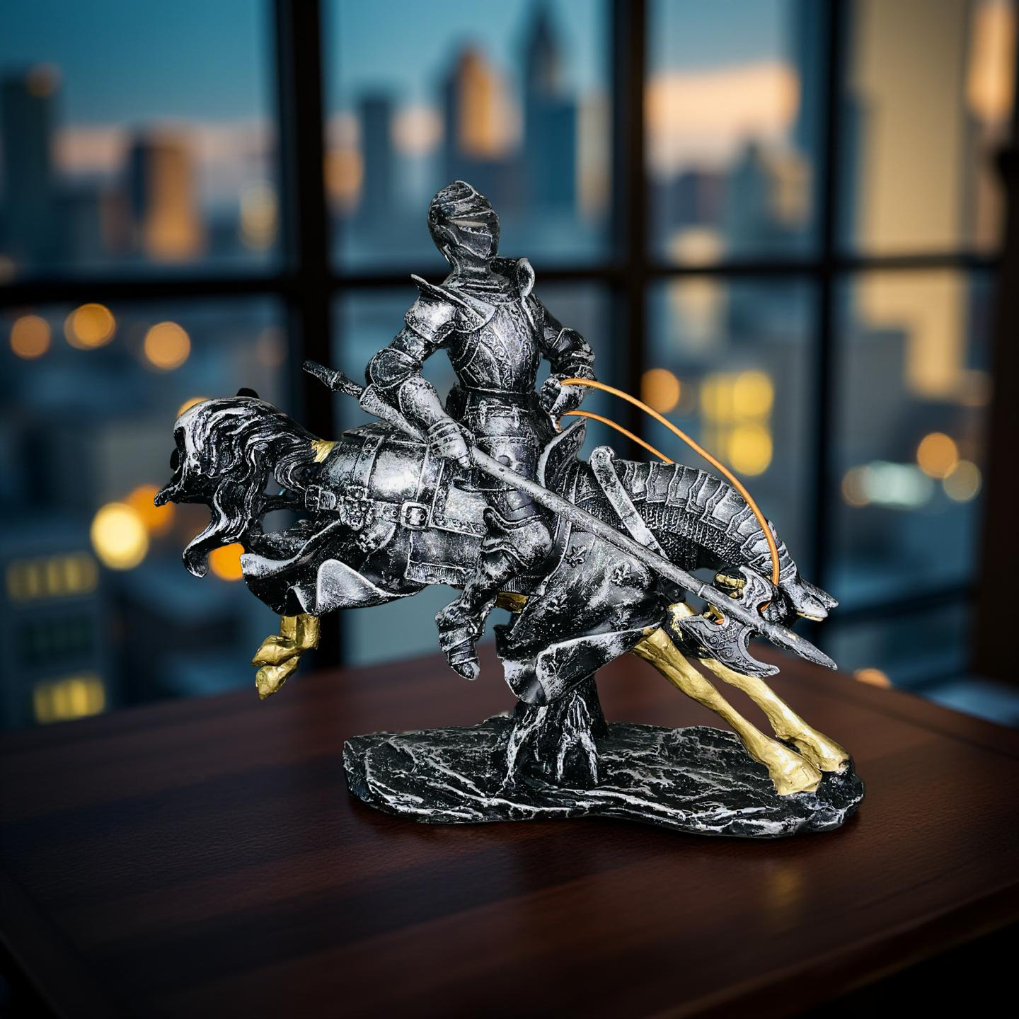 Valiant Charge Armored Knight on Horse Statue – Medieval Decor (1.5 Ft)