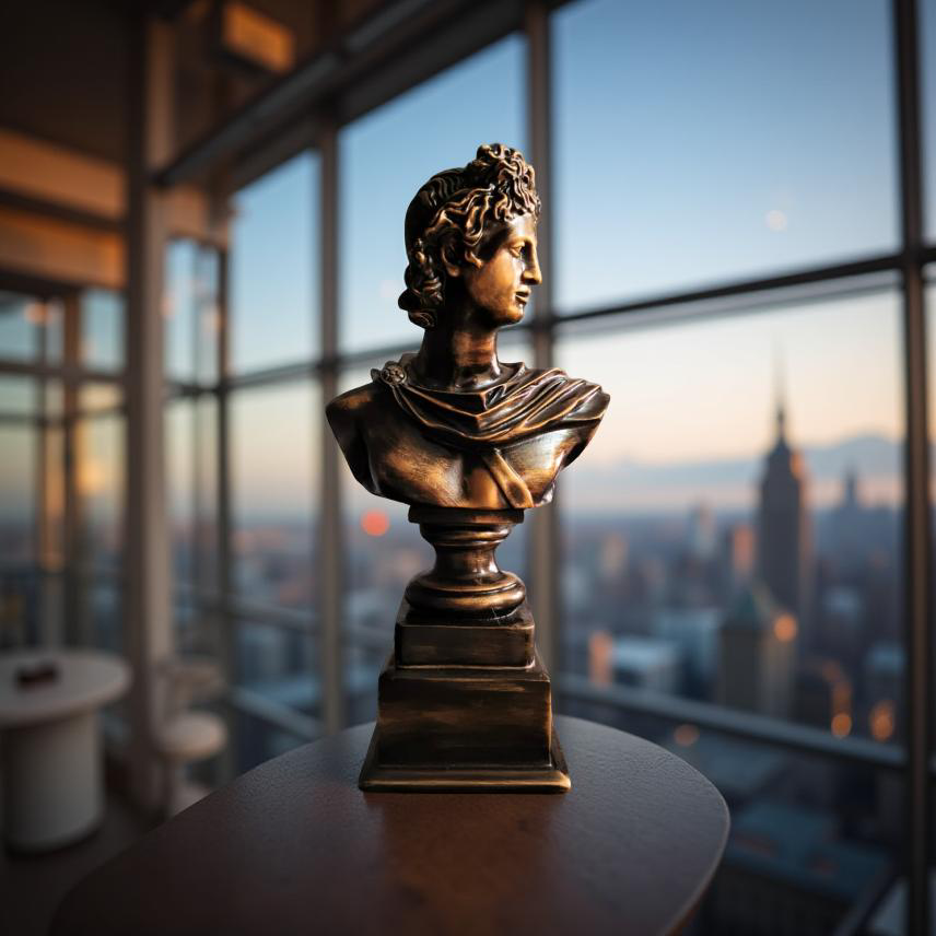 Apollo of the Atrium Bust – Antique Bronze Greco-Roman Sculpture (1.2 Ft)