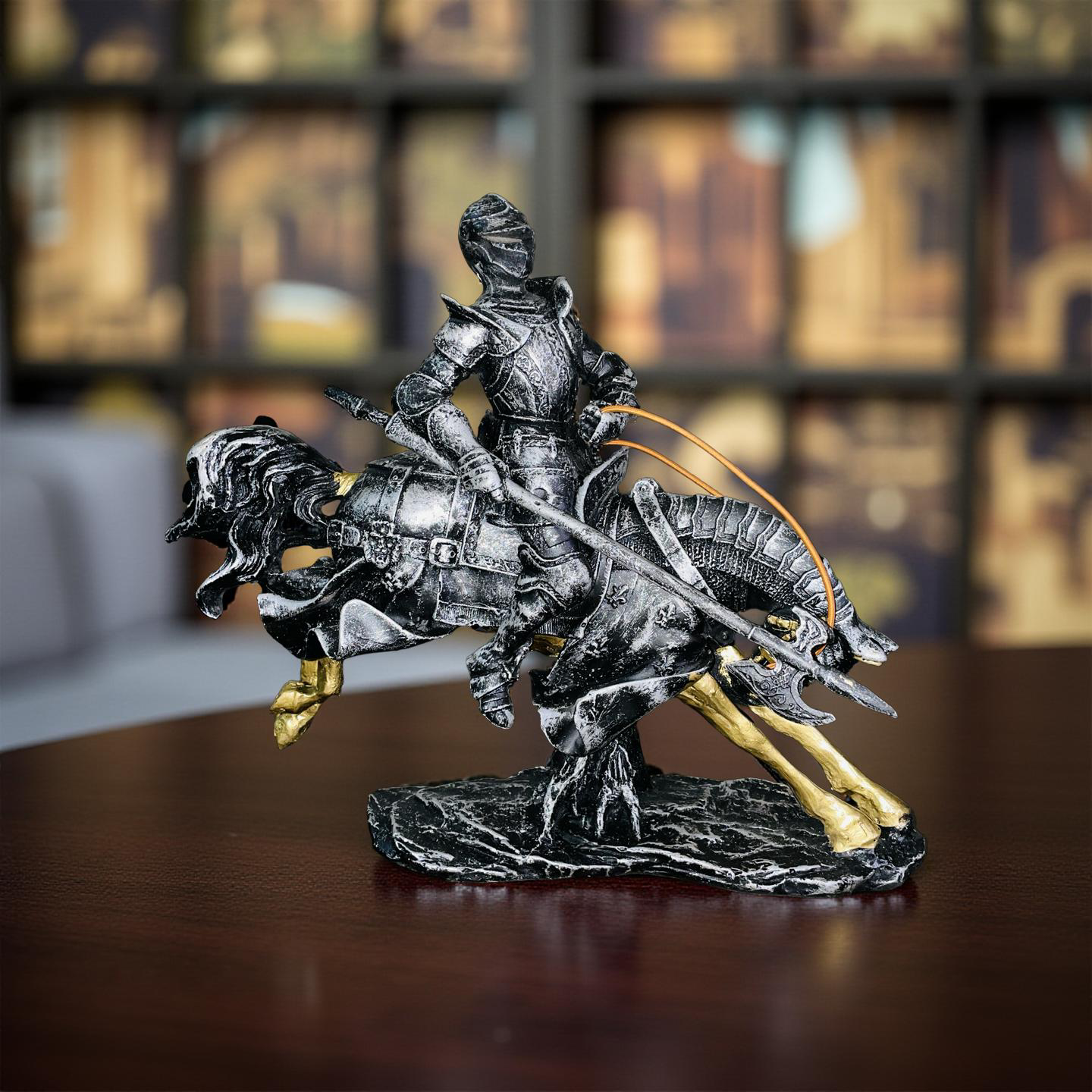 Valiant Charge Armored Knight on Horse Statue – Medieval Decor (1.5 Ft)