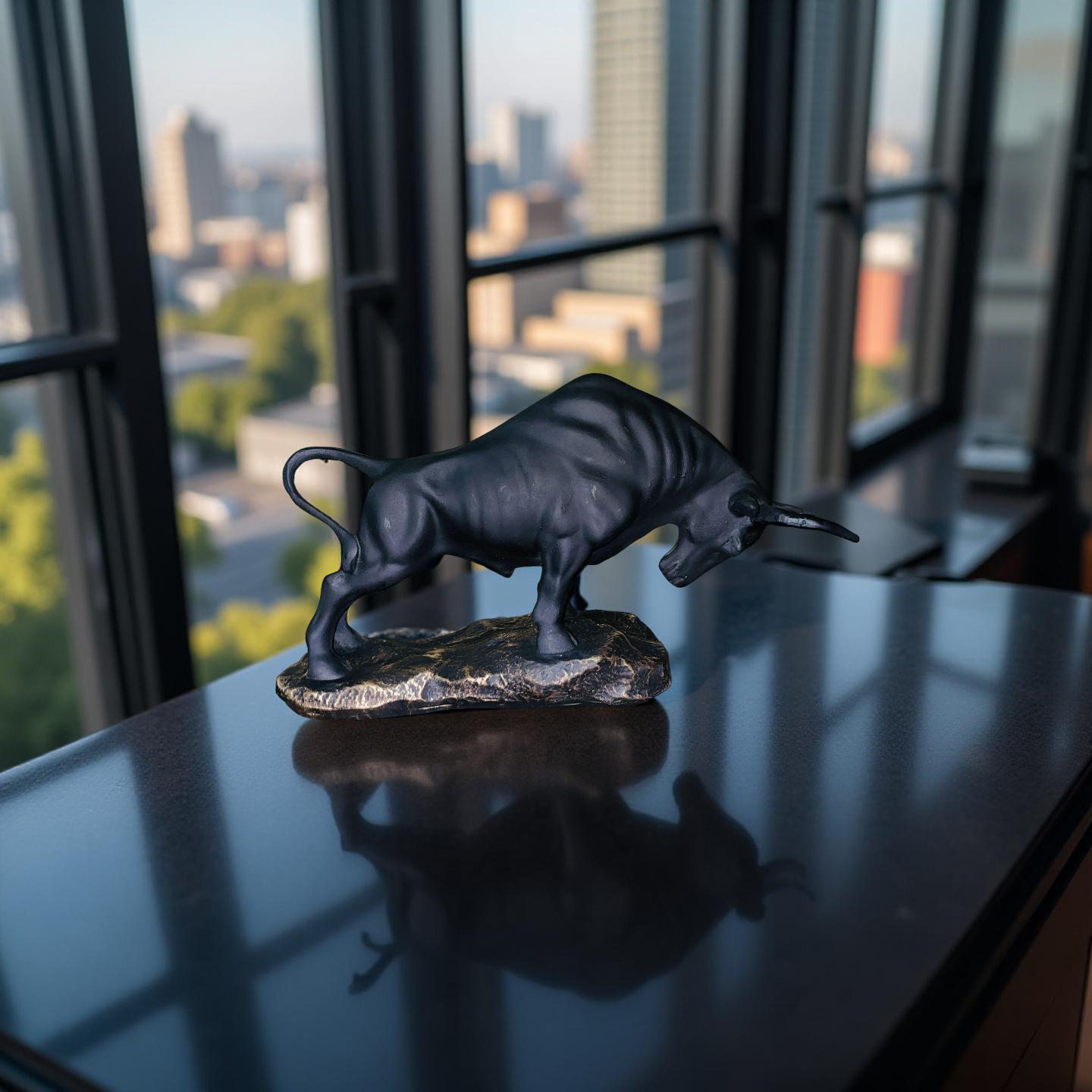 Obsidian Bull Charging Sculpture – Matte Black Statement Decor (1 Ft)
