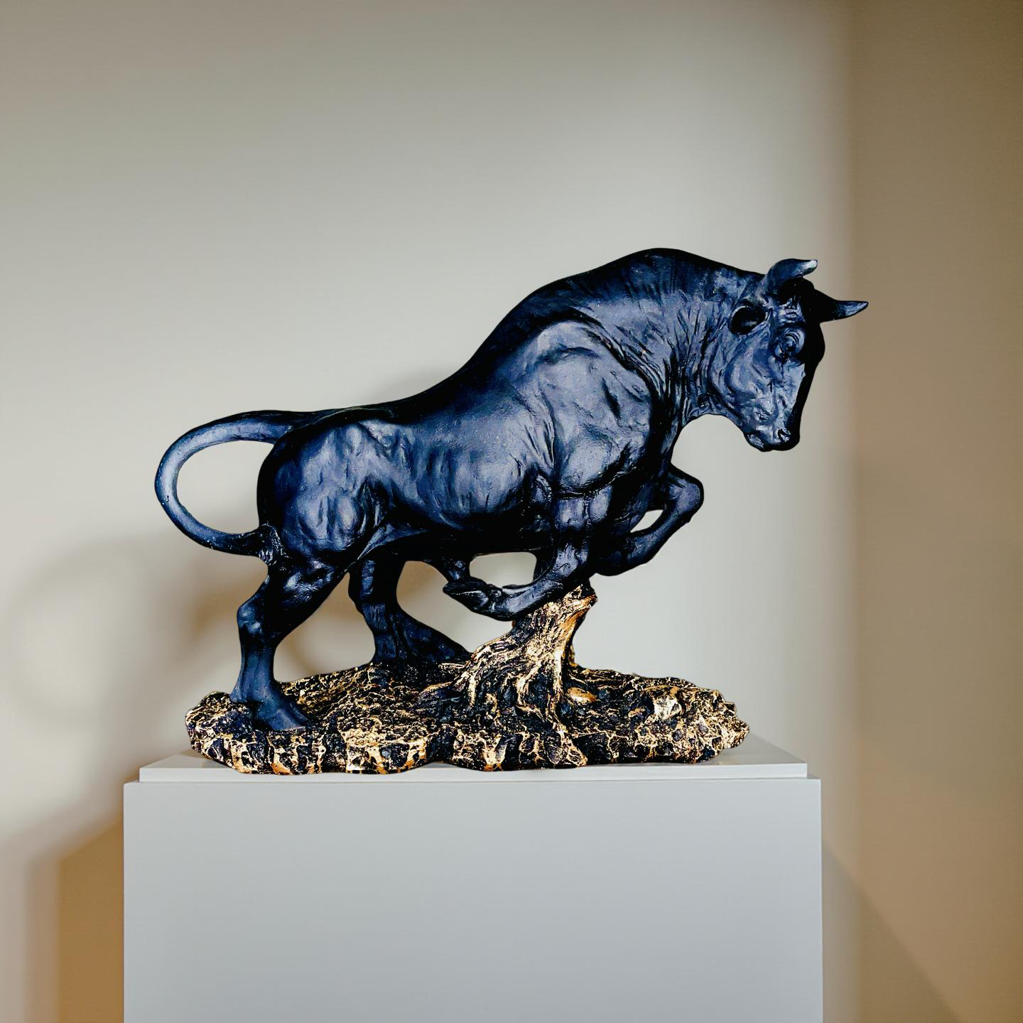 Titan Bull Power & Prosperity Sculpture – Black & Gold Statue (1 Ft)