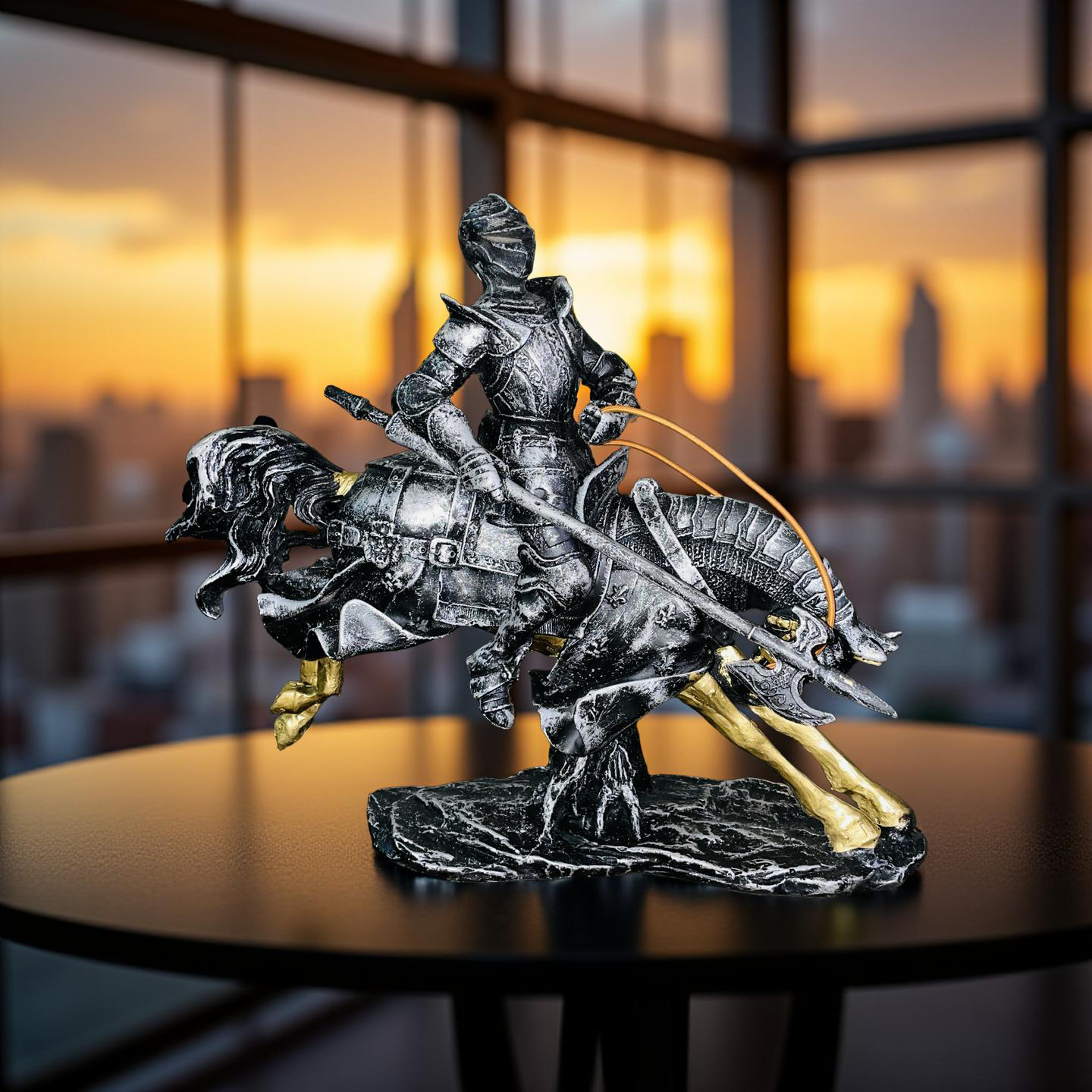 Valiant Charge Armored Knight on Horse Statue – Medieval Decor (1.5 Ft)
