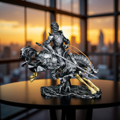 Valiant Charge Armored Knight on Horse Statue – Medieval Decor (1.5 Ft)
