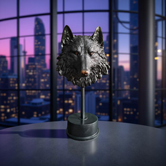 Midnight Sentinel Wolf Bust Sculpture Matte Black Statue (1.5 Ft)