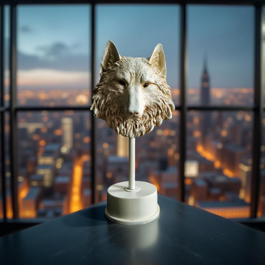 Midnight Sentinel Wolf Bust Sculpture Matte Black Statue (1.5 Ft)