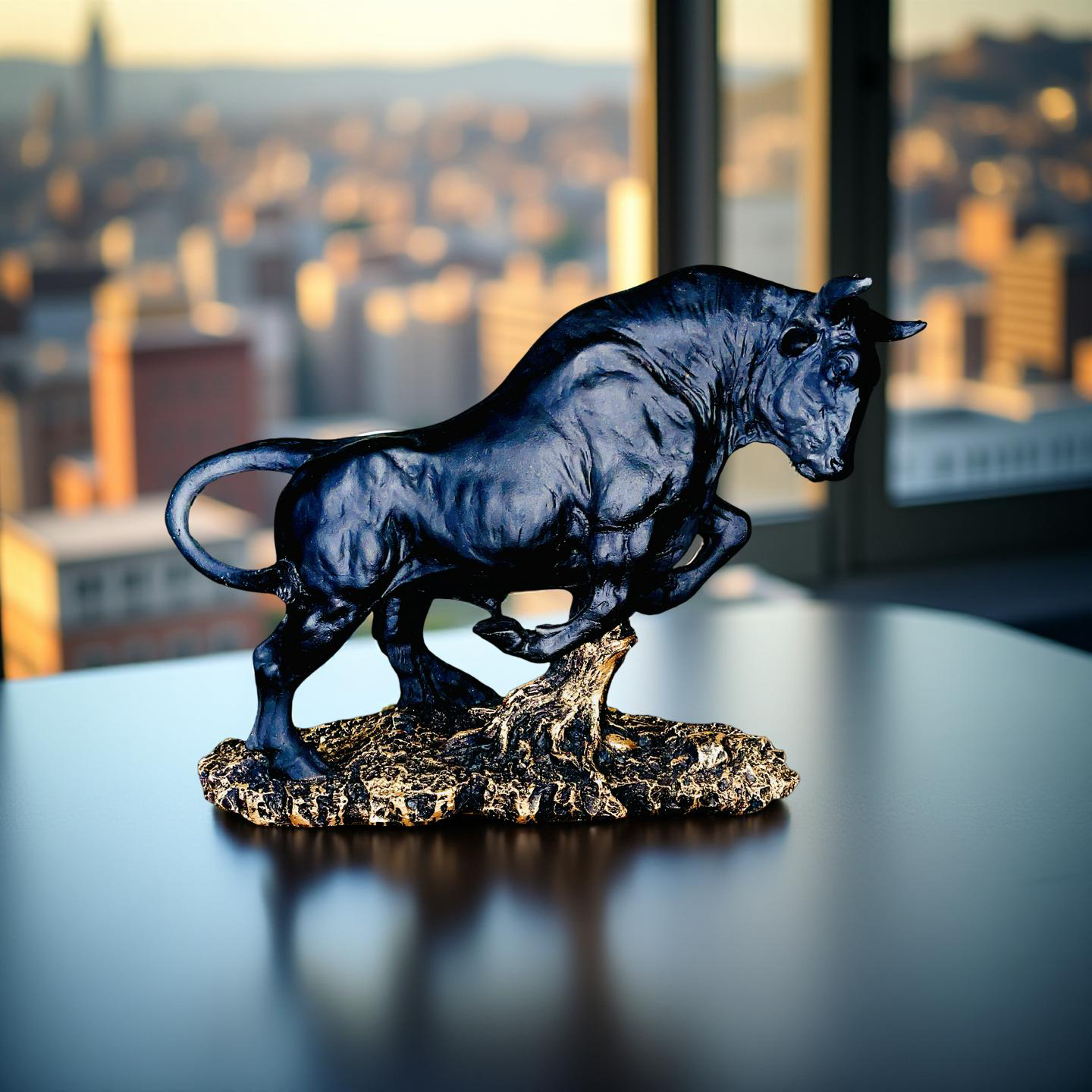 Titan Bull Power & Prosperity Sculpture – Black & Gold Statue (1 Ft)