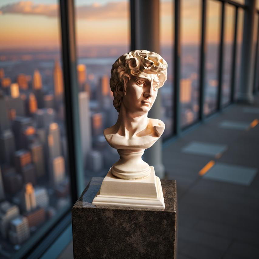 David Bust Renaissance Masterpiece – Ivory Marble-Look Sculpture (1.2 Ft)