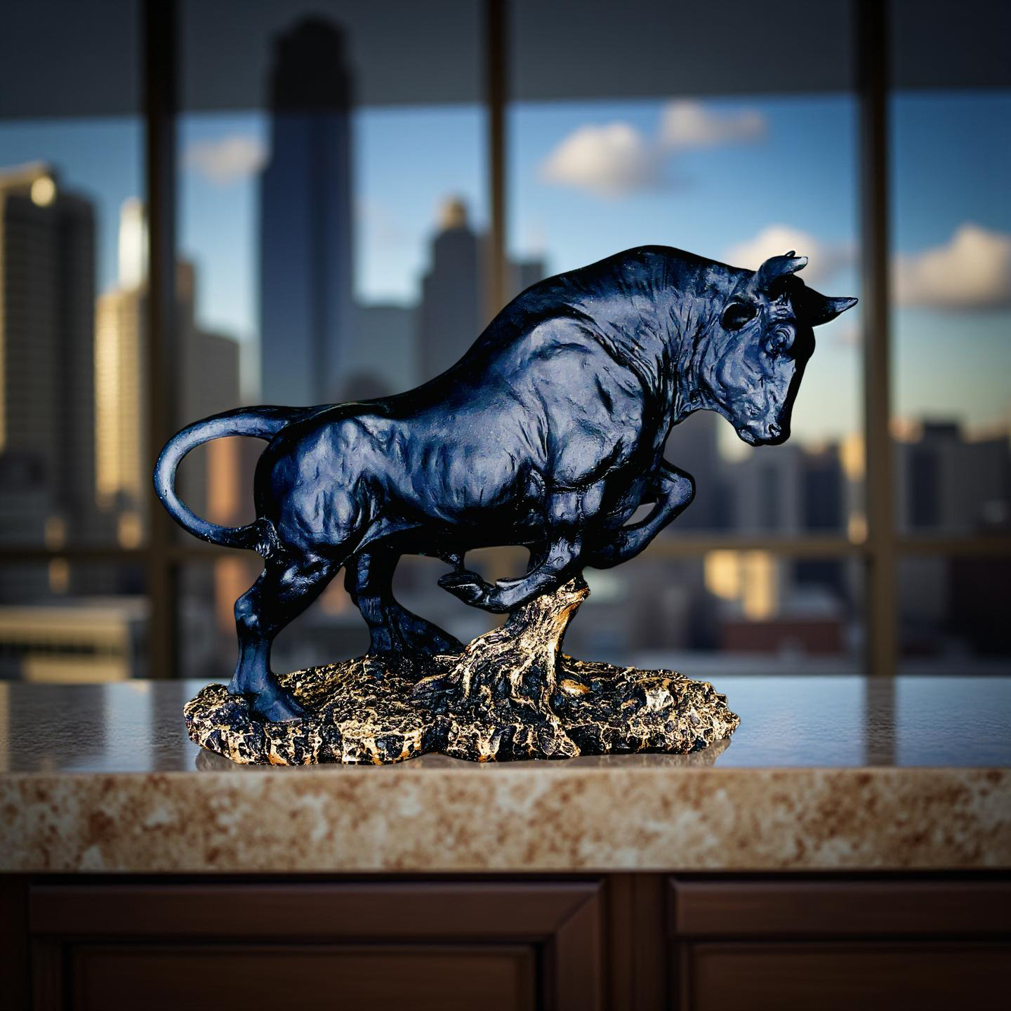Titan Bull Power & Prosperity Sculpture – Black & Gold Statue (1 Ft)
