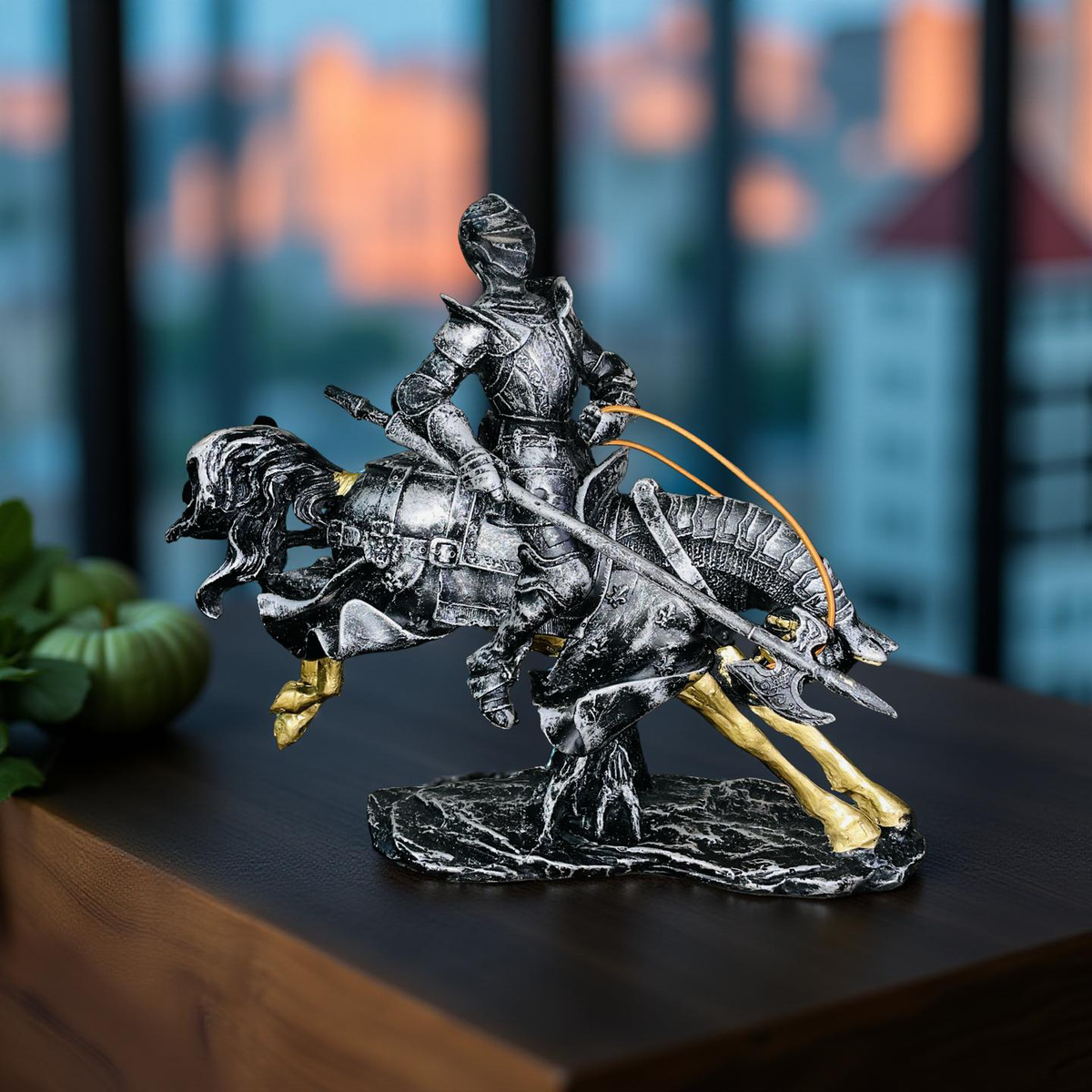 Valiant Charge Armored Knight on Horse Statue – Medieval Decor (1.5 Ft)