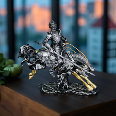Valiant Charge Armored Knight on Horse Statue – Medieval Decor (1.5 Ft)
