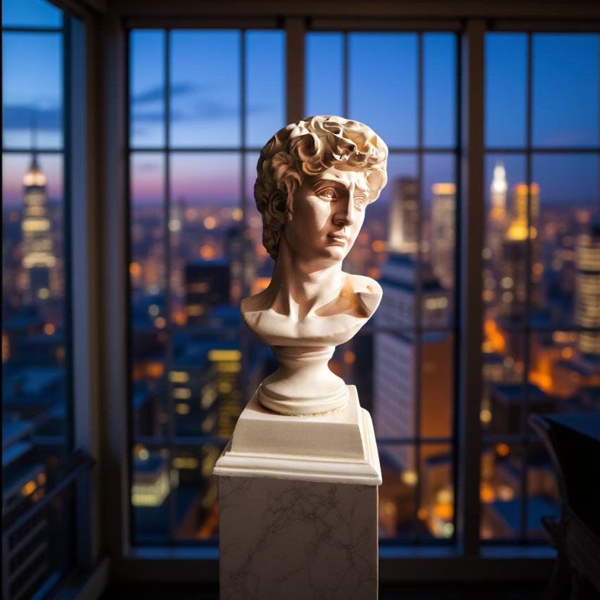 David Bust Renaissance Masterpiece – Ivory Marble-Look Sculpture (1.2 Ft)
