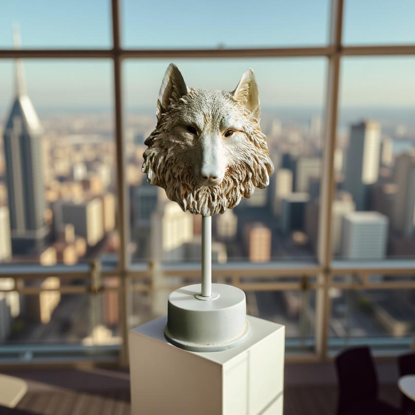 Midnight Sentinel Wolf Bust Sculpture Matte Black Statue (1.5 Ft)