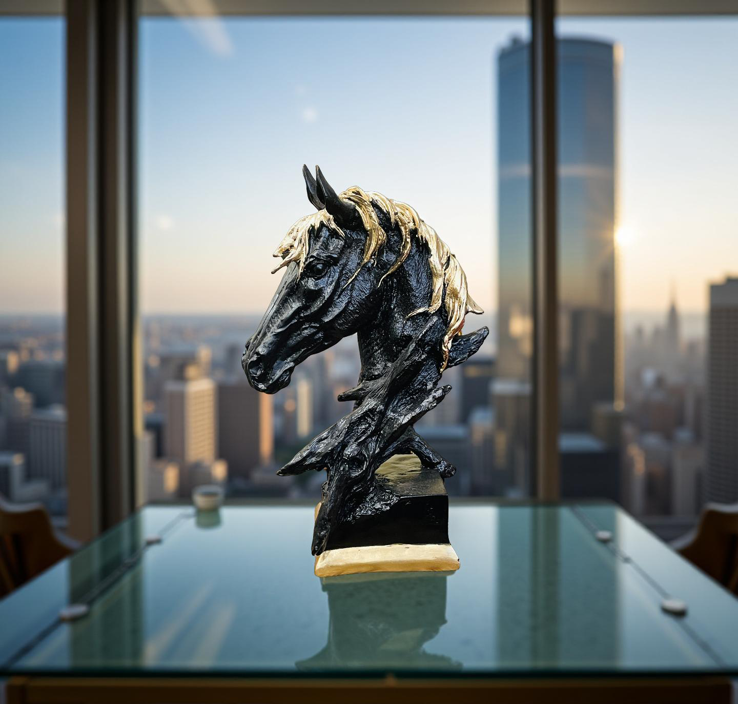 Midnight Stallion Black & Gold Horse Bust – Modern Sculpture Decor (2.5 Ft)
