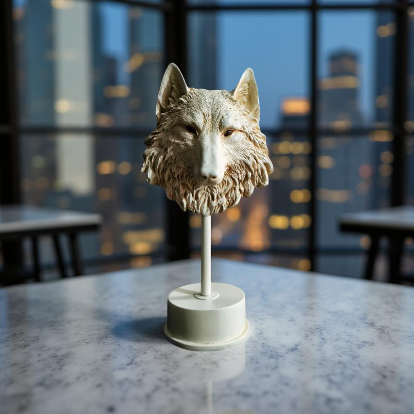 Midnight Sentinel Wolf Bust Sculpture Matte Black Statue (1.5 Ft)