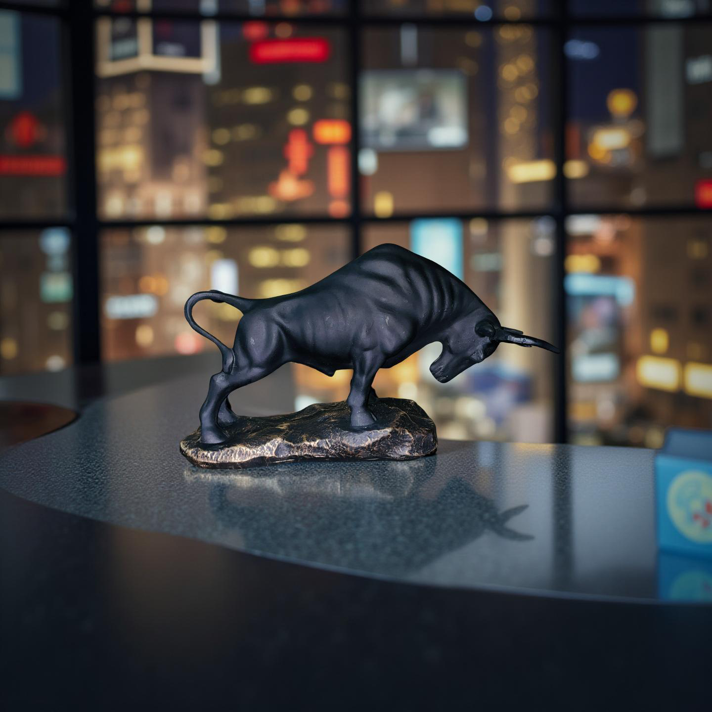 Obsidian Bull Charging Sculpture – Matte Black Statement Decor (1 Ft)