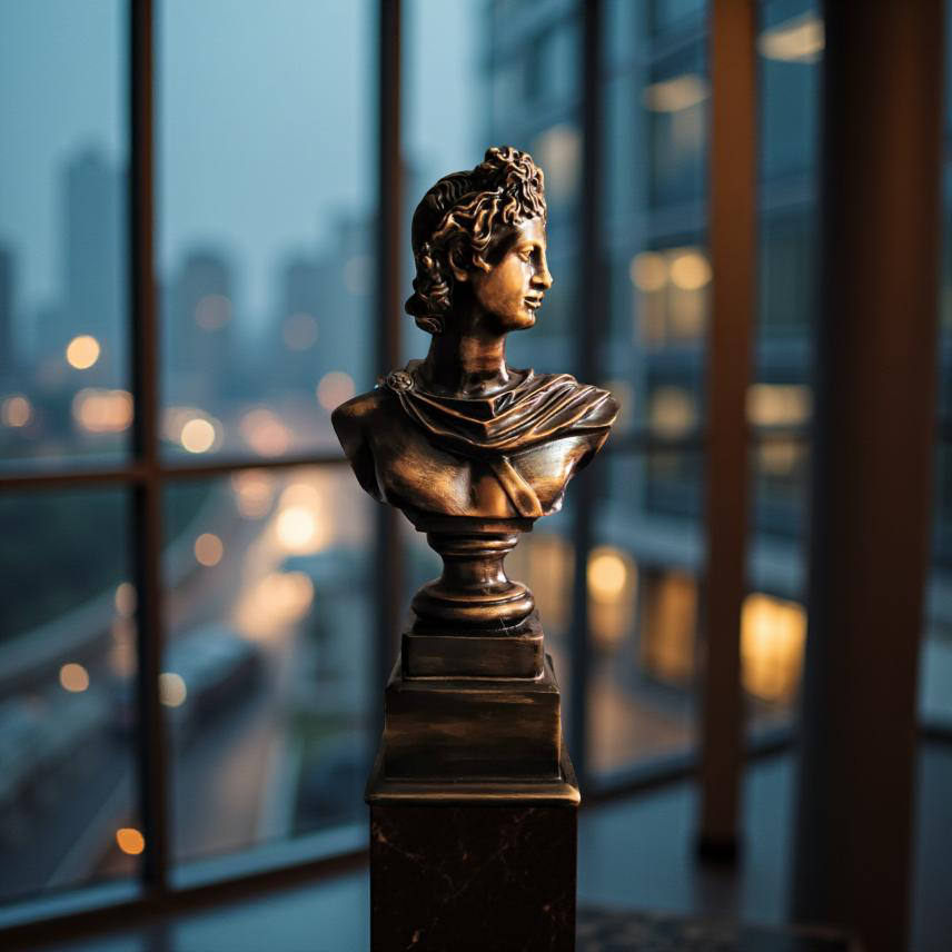 Apollo of the Atrium Bust – Antique Bronze Greco-Roman Sculpture (1.2 Ft)