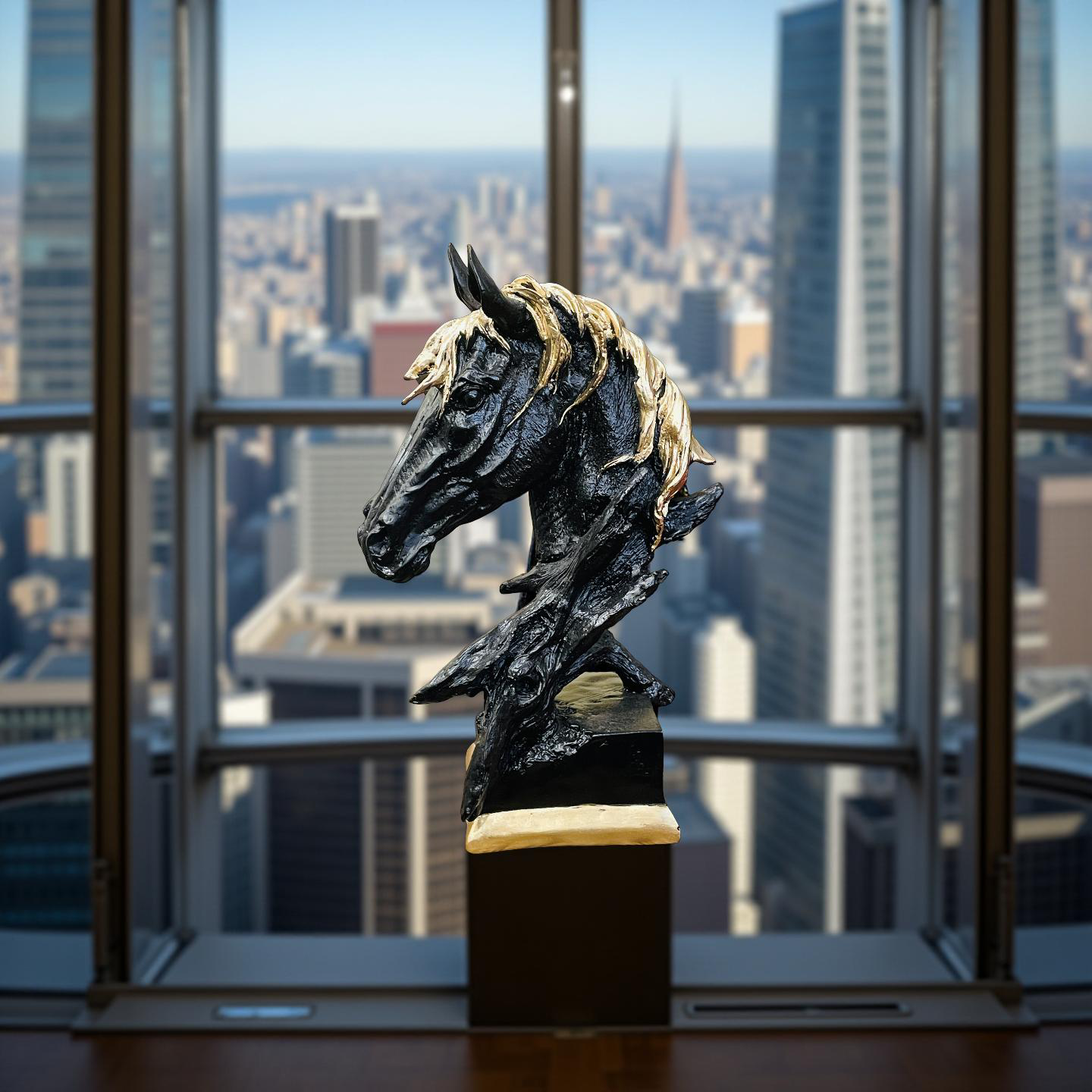 Midnight Stallion Black & Gold Horse Bust – Modern Sculpture Decor (2.5 Ft)