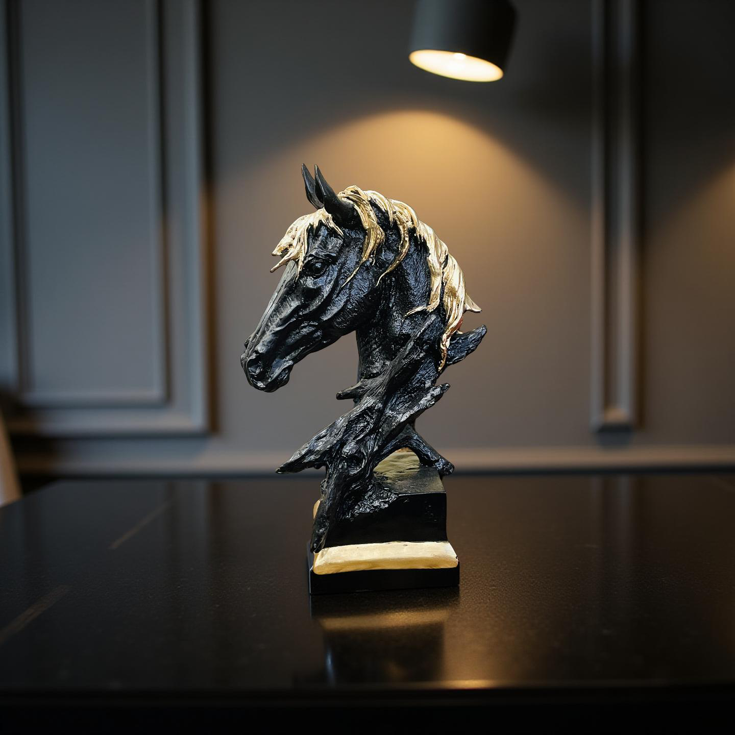 Midnight Stallion Black & Gold Horse Bust – Modern Sculpture Decor (2.5 Ft)